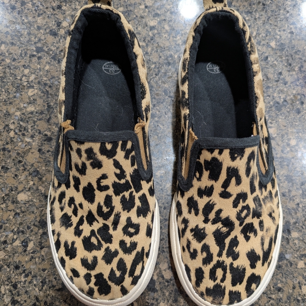 Black and Tan Slip-On Sneakers with Leopard Print
